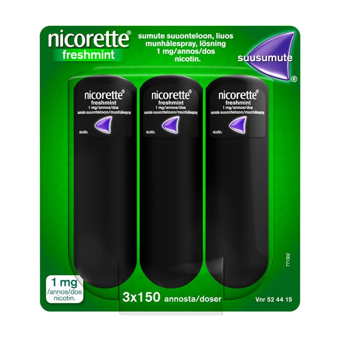 NICORETTE FRESHMINT sumute suuonteloon, liuos 1 mg/annos 3 x 150 annosta kuva 1
