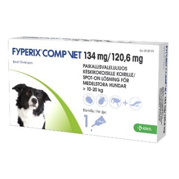 FYPERIX COMP VET paikallisvaleluliuos 134 mg/120,6 mg koiralle yli 10 kg-20 kg 1,34 ml