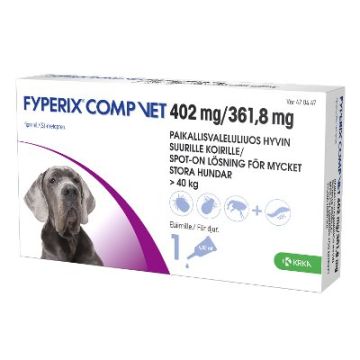FYPERIX COMP VET paikallisvaleluliuos 402 mg/361,8 mg koiralle yli 40 kg-60 kg 4,02 ml