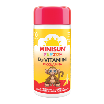 Minisun D-vitamiini Banaani Apina jr.10 mikrog 100 PURUTABL